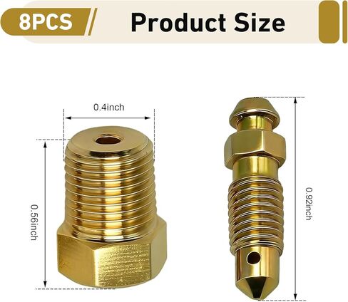 8 قطع براغي نازفة، برغي نحاسي 1/8"-27، طقم براغي سيارة نحاسية مع 1/4"-28 براغي نازفة، ملحقات قوية لفرجار فرامل السيارات (ذهبي) in Kuwait