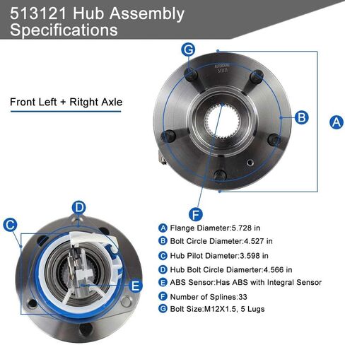 مجموعة محمل محور العجلة الأمامية Autoround 513121 مناسبة لسيارات Chevy وBuick وCadillac وPontiac وOldsmobile- Lesabre وLacrose وCentury وRegal وLucerne وDeVille وEldorado وGrand Prix 5 العروة مع ABS in Kuwait