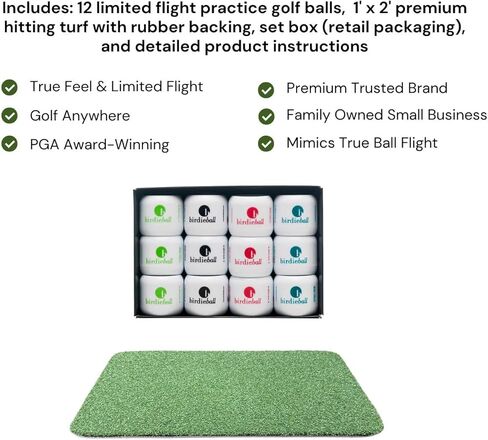 BirdieBall Set: Practice Golf Balls and Strike Pad | 1 Dozen Full Swing Limited Flight Practice Balls and Training Mat in Saudi Arabia
