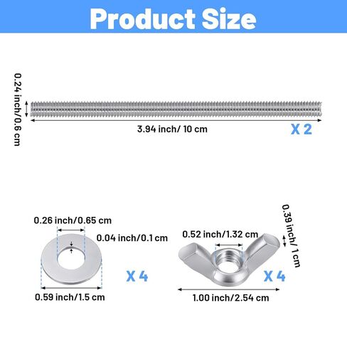 3.94 Inch Screw Bolts with Wing Nut, Air Cleaner Stud Kit, 1/4 Inch Thread, Silver, Durable Replacement for Air Cleaner Systems in Kuwait