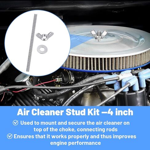 3.94 Inch Screw Bolts with Wing Nut, Air Cleaner Stud Kit, 1/4 Inch Thread, Silver, Durable Replacement for Air Cleaner Systems in Kuwait