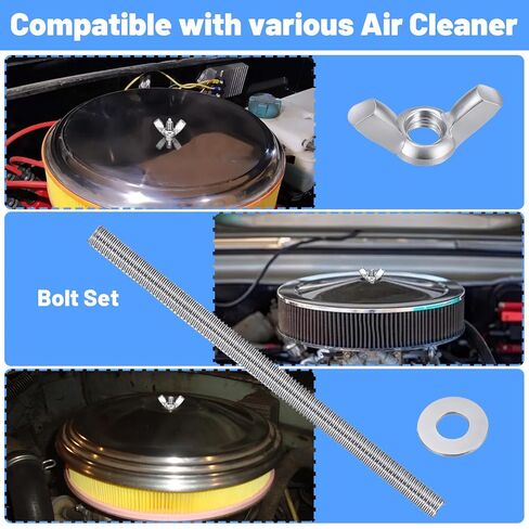 3.94 Inch Screw Bolts with Wing Nut, Air Cleaner Stud Kit, 1/4 Inch Thread, Silver, Durable Replacement for Air Cleaner Systems in Kuwait