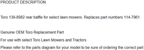بديل للحاجز الخلفي Toro 139-8982، يستبدل 114-7961 OEM in Kuwait