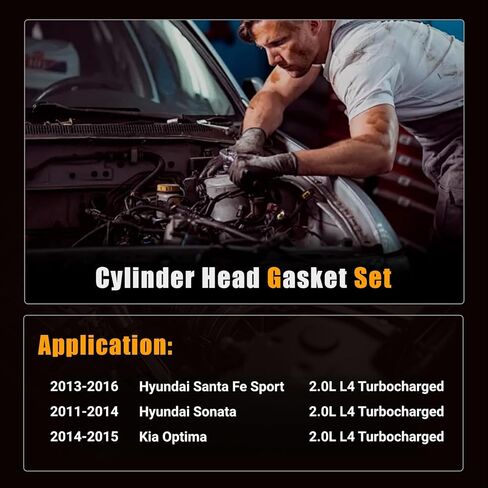 مجموعة حشية رأس اسطوانة المحرك من AUCERAMIC HS54999 مناسبة لـ 2013-2016 Hyundai Santa Fe Sport/2011-2014 Sonata/ 2014-2015 Kia Optima 2.0L L4 Turbocharged in Kuwait