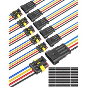 NAOEVO 2 دبوس موصل مقاوم للماء، 16 AWG 2 موصلات سلكية، قابس كهربائي للسيارات ذكر وأنثى مع أنبوب انكماش حراري لتوصيل سلك قارب السيارة والشاحنة، 6 مجموعات in Kuwait