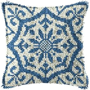 DIY مزلاج هوك مجموعات وسادة الأزرق ندفة الثلج زهرة مع نمط مطبوعة الكروشيه الغزل ربط التطريز نسيج هوك البساط الحرف للأطفال والكبار المنزل أريكة الديكور 43x43 سم in Kuwait