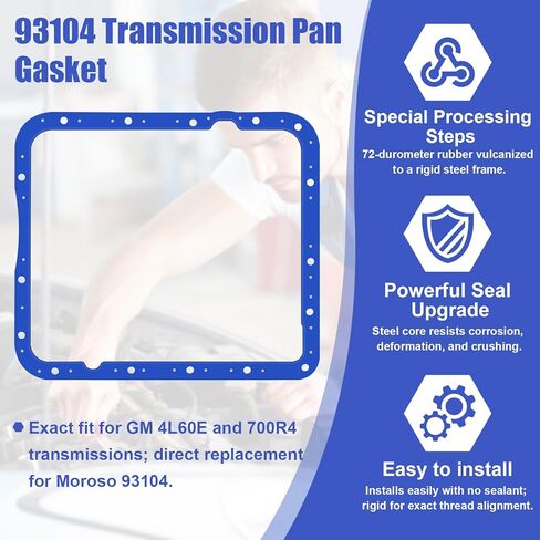 حشية وعاء زيت ناقل الحركة 93104 لـ GM 4L60E و700R4 - استبدال مباشر لموروسو 93104 - مطاط عالي التحمل مطلي بالفولاذ، مبركن، بسمك 3/16 بوصة in Kuwait