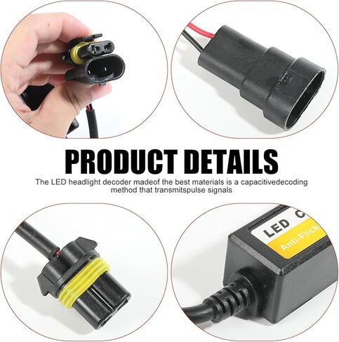 Pack-2 Car H11/H8/H9 LED Bulb Decoder, Lighting System Anti-flicker Harness Adapter, Warning Error Fault Decoder to Fix Bulb On and Off Problem, Universal for Cars Radio Audio Filter (Black) in Kuwait
