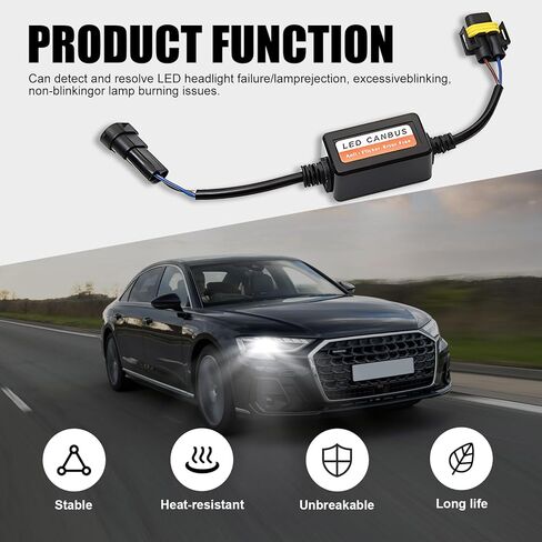 Pack-2 Car H11/H8/H9 LED Bulb Decoder, Lighting System Anti-flicker Harness Adapter, Warning Error Fault Decoder to Fix Bulb On and Off Problem, Universal for Cars Radio Audio Filter (Black) in Kuwait