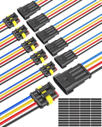NAOEVO 2 Pin Connector Waterproof, 16 AWG 2 Wire Connectors, Automotive Electrical Male and Female Plug with Heat Shrink Tubing for Car Truck Boat Wire Connection, 6 Kits in Kuwait