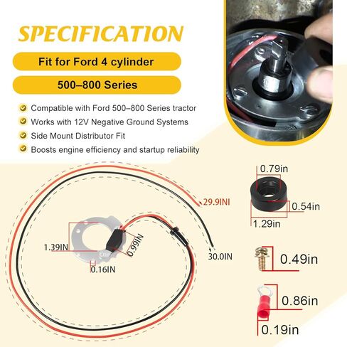 استبدال مجموعة تحويل الإشعال الإلكتروني 1244A لجرارات Ford ذات 4 أسطوانات لسلسلة Jubilee 500 600 700 800، أرض سلبية 12 فولت، موزع تثبيت جانبي، يشير إلى المشعل الإلكتروني in Kuwait