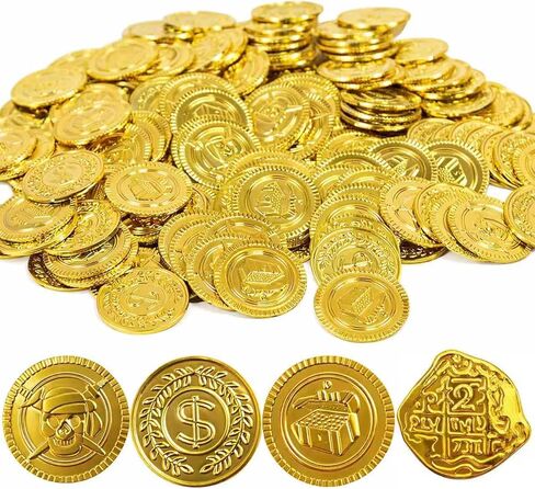 GiftExpress 144PC Plastic Gold Coins Pirate Coins Kids Pretend Play Coins Treasure Coins for Pirate Party, Gold Coins for Treasure Hunt Game and Party Favors in Saudi Arabia