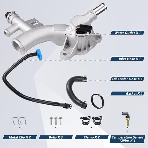 مجموعة مبيت ترموستات محرك الألومنيوم المحدثة المتوافقة مع Chevy Cruze Sonic Trax، Buick Encore 1.4L Turbo - تتضمن خرطومًا ومستشعرًا - يستبدل 25193922 in Kuwait