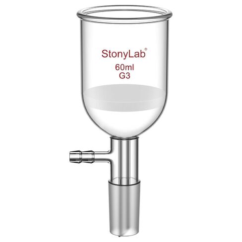 قمع ترشيح Buchner من زجاج البوروسيليكات من StonyLab مع مادة التزجيج الدقيقة (G3)، القطر الداخلي 76 مم، عمق 80 مم، مع وصلة داخلية مدببة قياسية 24/40 وأنبوب مسنن بالفراغ (250 مل) in Saudi Arabia