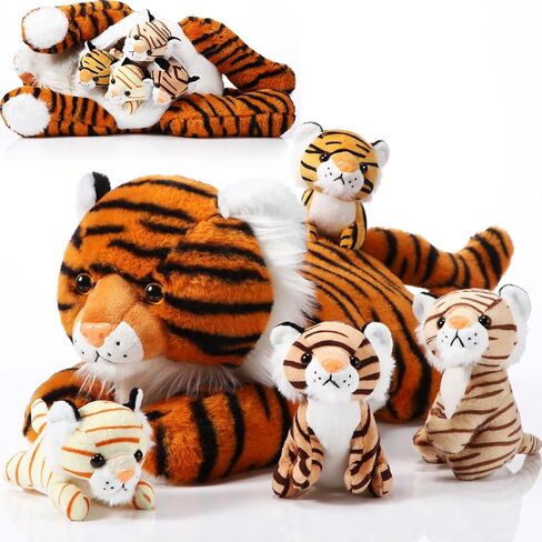 5 Pieces Tiger Stuffed Animals Plush Toys, Stuffed Mommy Tiger with 4 Cute Plush Babies Large Tiger Plush Set for Boys Girls Birthday Gifts Party Favors, 16 Inch (Cute) in Saudi Arabia