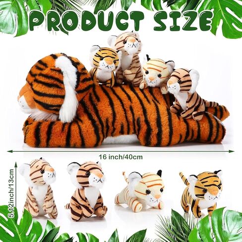 5 Pieces Tiger Stuffed Animals Plush Toys, Stuffed Mommy Tiger with 4 Cute Plush Babies Large Tiger Plush Set for Boys Girls Birthday Gifts Party Favors, 16 Inch (Cute) in Saudi Arabia