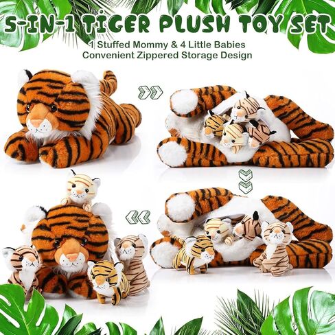 5 Pieces Tiger Stuffed Animals Plush Toys, Stuffed Mommy Tiger with 4 Cute Plush Babies Large Tiger Plush Set for Boys Girls Birthday Gifts Party Favors, 16 Inch (Cute) in Saudi Arabia