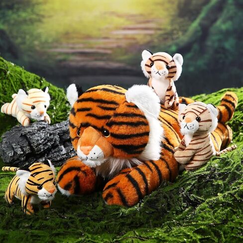 5 Pieces Tiger Stuffed Animals Plush Toys, Stuffed Mommy Tiger with 4 Cute Plush Babies Large Tiger Plush Set for Boys Girls Birthday Gifts Party Favors, 16 Inch (Cute) in Saudi Arabia