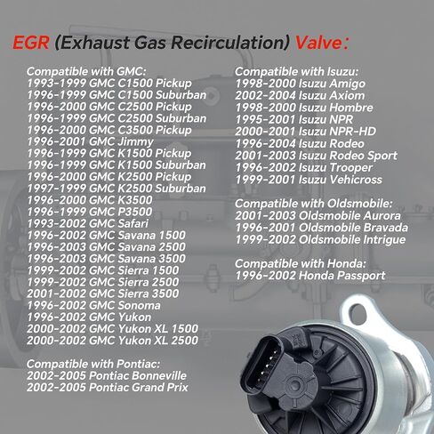صمام EGV589 EGR متوافق مع شيفروليه أسترو سوبربان إكسبريس C1500/K1500 بيك أب، جي إم سي سافانا سييرا يوكون، كاديلاك إسكاليد، بويك إيسوزو أولدزموبيل بونتياك استبدال OE EGR1273 EG10026 in Kuwait
