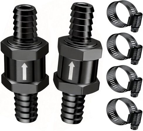 mxuteuk 2Pcs 3/8" 10mm Aluminium Silver Non Return One Way Check Valve with 4Pcs 6-12mm Universal Adjustable Hose Clamps for Fuel Petrol Diesel Line Oil M-H-032-10mm in Kuwait