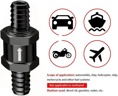 mxuteuk 2Pcs 3/8" 10mm Aluminium Silver Non Return One Way Check Valve with 4Pcs 6-12mm Universal Adjustable Hose Clamps for Fuel Petrol Diesel Line Oil M-H-032-10mm in Kuwait