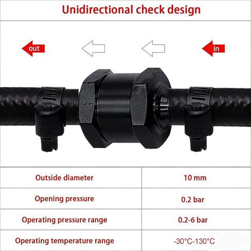 mxuteuk 2Pcs 3/8" 10mm Aluminium Silver Non Return One Way Check Valve with 4Pcs 6-12mm Universal Adjustable Hose Clamps for Fuel Petrol Diesel Line Oil M-H-032-10mm in Kuwait