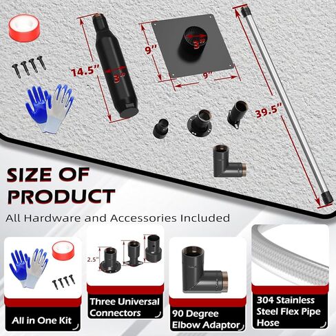 LCGP Generator Exhaust Extension Silencer Kit with Upgraded 304 Stainless Steel Flex Pipe Hose and Muffler Reduce Noise by 50% Three Adapters&Mounting Plate Universally Fit for All Portable Generators in Kuwait