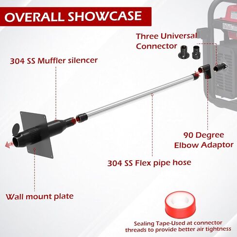 LCGP Generator Exhaust Extension Silencer Kit with Upgraded 304 Stainless Steel Flex Pipe Hose and Muffler Reduce Noise by 50% Three Adapters&Mounting Plate Universally Fit for All Portable Generators in Kuwait