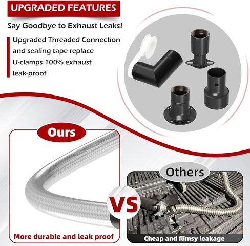 LCGP Generator Exhaust Extension Silencer Kit with Upgraded 304 Stainless Steel Flex Pipe Hose and Muffler Reduce Noise by 50% Three Adapters&Mounting Plate Universally Fit for All Portable Generators in Kuwait
