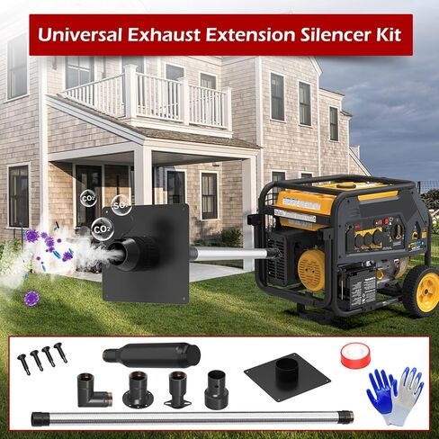 LCGP Generator Exhaust Extension Silencer Kit with Upgraded 304 Stainless Steel Flex Pipe Hose and Muffler Reduce Noise by 50% Three Adapters&Mounting Plate Universally Fit for All Portable Generators in Kuwait