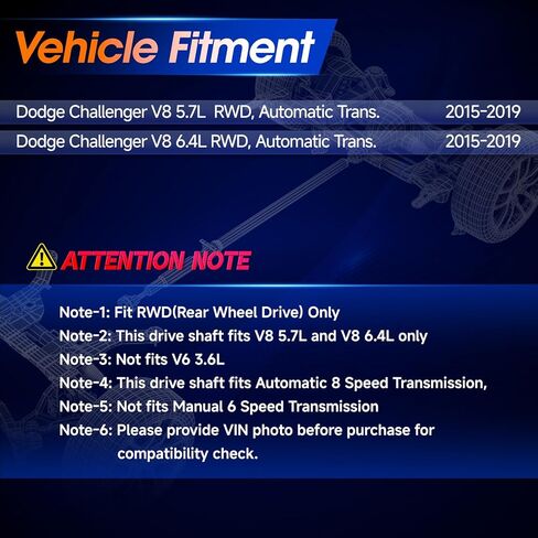 مجموعة عمود الدفع الخلفي [5.7L 6.4L، RWD، Auto 8 Speed ​​Trans] مناسب لـ Dodge Challenger 2015-2019، استبدال # 986-220، 52123980AC in Kuwait