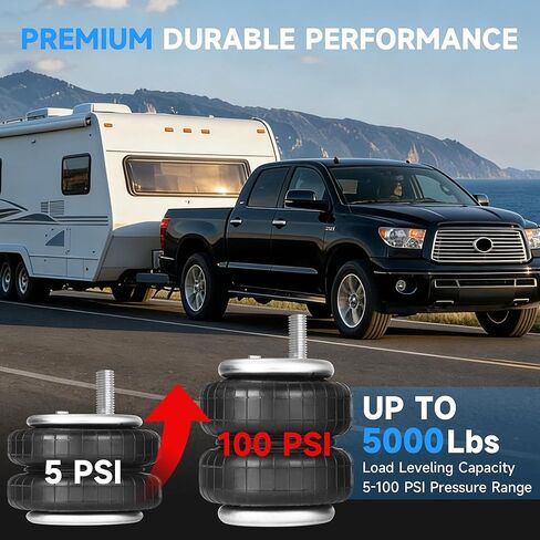 طقم تعليق أكياس الهواء الخلفية Just-V لـ 2007-2021 Toyota Tundra 2WD/4WD، وسائد هوائية شديدة التحمل بسعة 5000 رطل لسحب الشاحنات، بدون حفر، بديلة لـ Firestone 2445 Ride Rite in Kuwait