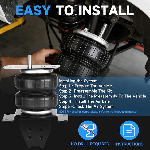 طقم تعليق أكياس الهواء الخلفية Just-V لـ 2007-2021 Toyota Tundra 2WD/4WD، وسائد هوائية شديدة التحمل بسعة 5000 رطل لسحب الشاحنات، بدون حفر، بديلة لـ Firestone 2445 Ride Rite in Kuwait
