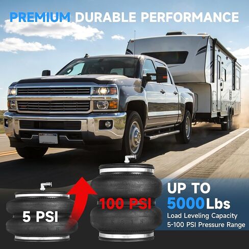 Just-V Rear Air Bags Suspension Kit for 2011-2026 Chevy Silverado GMC Sierra 2500HD 3500HD, 5000 lbs Heavy Duty Air Spring Bags for Truck Towing & Hauling, No-Drill, Replacement for Firestone 2613 in Kuwait