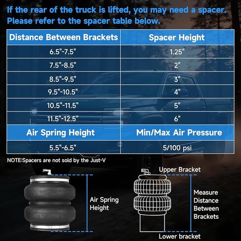 Just-V Rear Air Bags Suspension Kit for 2011-2026 Chevy Silverado GMC Sierra 2500HD 3500HD, 5000 lbs Heavy Duty Air Spring Bags for Truck Towing & Hauling, No-Drill, Replacement for Firestone 2613 in Kuwait
