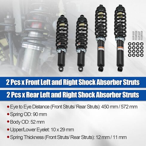 7043755 7043753 4PCS Front Rear Shock Struts Absorbers Kit compatible with Polaris Ranger 570 Full-Size 2015, Crew 570 Full-Size 2015-2016, XP 900 2013-2019, Crew 900 2014-2019, Crew XP 1000 2017-2018 in Kuwait