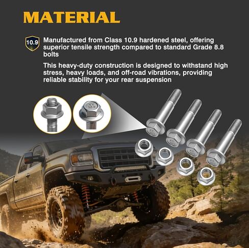 YunGlee Rear Shock Bolt Kit Compatible with Chevy Silverado including (03-10 3500, 03-14 2500, 03-15 2500HD, 03-20 Silverado 1500), GMC including 03-19 Sierra 1500, 03-14 2500HD, 03-10 3500 (4) in Kuwait