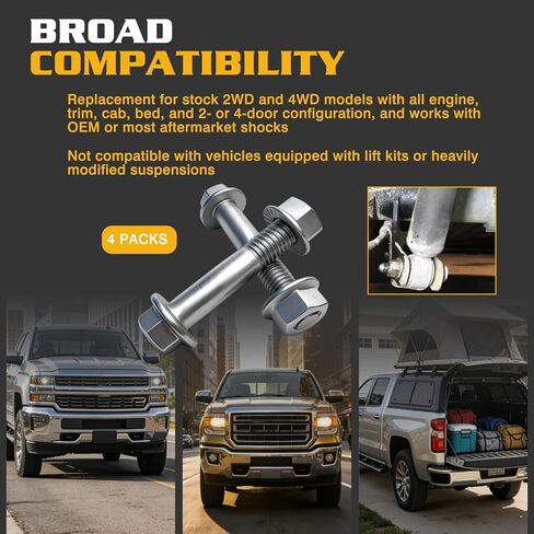YunGlee Rear Shock Bolt Kit Compatible with Chevy Silverado including (03-10 3500, 03-14 2500, 03-15 2500HD, 03-20 Silverado 1500), GMC including 03-19 Sierra 1500, 03-14 2500HD, 03-10 3500 (4) in Kuwait