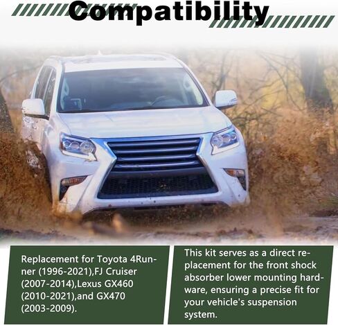 مجموعة مسامير سفلية للصدمات الأمامية من YunGlee متوافقة مع Toyota 4Runner 1996-2021، FJ Cruiser 2007-2014، Lexus GX460 GX470 - أجهزة استبدال التعليق المطلية بالزنك الأصفر من الفئة 10.9 (قطعتان) in Kuwait