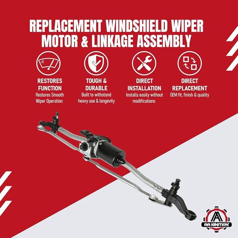 Front Windshield Wiper Motor and Linkage Assembly Replacement by AA Ignition - Compatible with Jeep - 2007-2018 Wrangler, 2018 Wrangler JK - Replaces 55077859AB, 55077859AD, 55077859AC, 602-105AS in Kuwait
