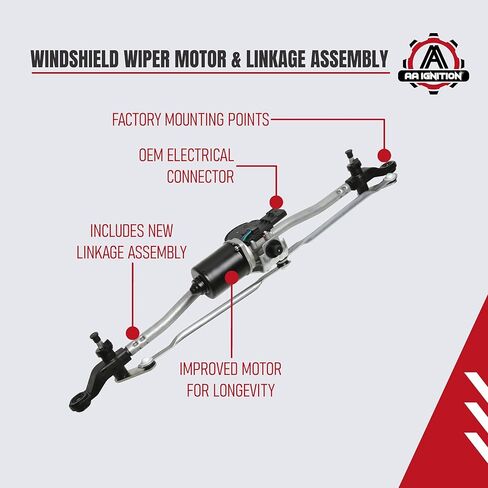 Front Windshield Wiper Motor and Linkage Assembly Replacement by AA Ignition - Compatible with Jeep - 2007-2018 Wrangler, 2018 Wrangler JK - Replaces 55077859AB, 55077859AD, 55077859AC, 602-105AS in Kuwait
