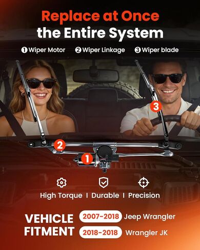 Front Windshield Wiper Motor and Linkage Assembly for Jeep Wrangler 2007-2018 Wrangler JK 2018 3.6L 3.8L, Replace at Once Wiper System 55077859AB, 602-105AS, 5 Pins in Kuwait