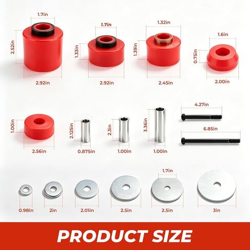 Polyurethane Body Mount Bushing Kit for 1980-1998 F-150/F-250/F-350 (2WD/4WD) - Includes Steel Sleeves & Hardware (Red) 4.4123R in Kuwait