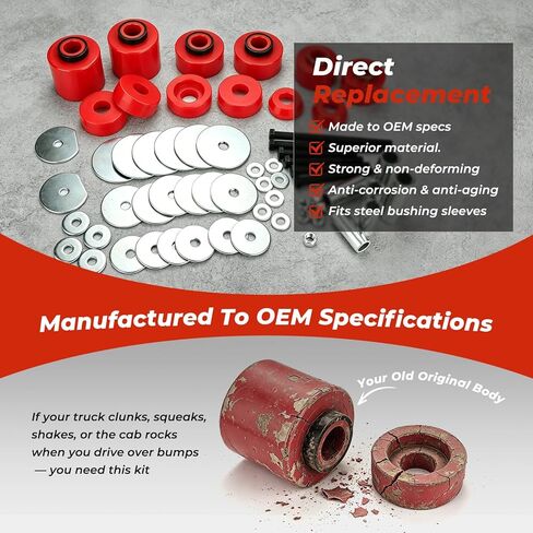 Polyurethane Body Mount Bushing Kit for 1980-1998 F-150/F-250/F-350 (2WD/4WD) - Includes Steel Sleeves & Hardware (Red) 4.4123R in Kuwait