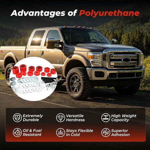 Polyurethane Body Mount Bushing Kit for 1980-1998 F-150/F-250/F-350 (2WD/4WD) - Includes Steel Sleeves & Hardware (Red) 4.4123R in Kuwait