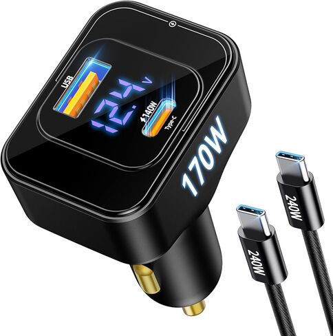 شاحن شاحنة فائق السرعة 24 فولت Apater 12 فولت 170 وات شاحن سيارة USB C مع عرض الجهد محول ولاعة السجائر لهاتف iPhone 16 Samsung Galaxy S25/S23 Ultra أجهزة الكمبيوتر المحمولة in Kuwait