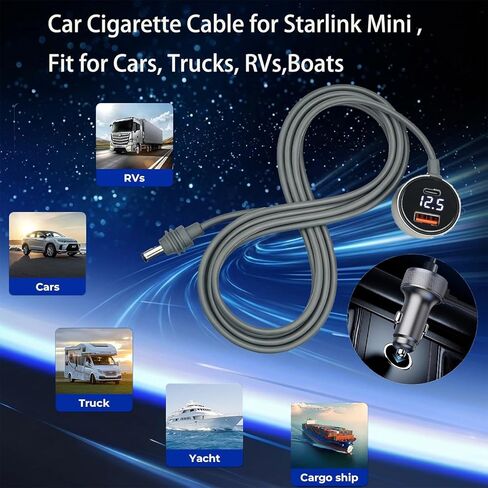 3 in 1 Starlink Mini Cable,Starlink Mini Car Charger DC Power Cable+ Cigarette Lighter Adapter,12V-48V Cigarette Lighter Adapter Stable Cable Dual PD 45W + USB A 30W Ports for Cars, Trucks, RVs,Boats in Kuwait