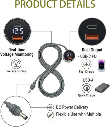 3 in 1 Starlink Mini Cable,Starlink Mini Car Charger DC Power Cable+ Cigarette Lighter Adapter,12V-48V Cigarette Lighter Adapter Stable Cable Dual PD 45W + USB A 30W Ports for Cars, Trucks, RVs,Boats in Kuwait