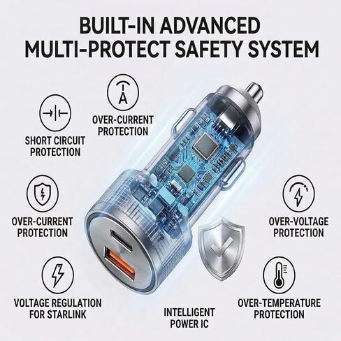 3 in 1 Starlink Mini Cable,Starlink Mini Car Charger DC Power Cable+ Cigarette Lighter Adapter,12V-48V Cigarette Lighter Adapter Stable Cable Dual PD 45W + USB A 30W Ports for Cars, Trucks, RVs,Boats in Kuwait