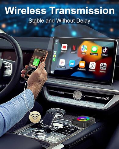 Wireless Carplay Adapter for iPhone Ai Magic Box with YouTube Supports TF/Card Dongle Plug and Play Easy Setup Carplay & Android Auto Video Entertainment for iOS 10+ Radio Accessories in Kuwait